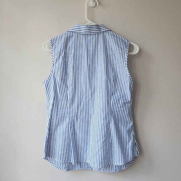 Women's Sleeveless Button Down Shirt | Cotton Collar Stripes | Jones New York S - Picture 4 of 7
